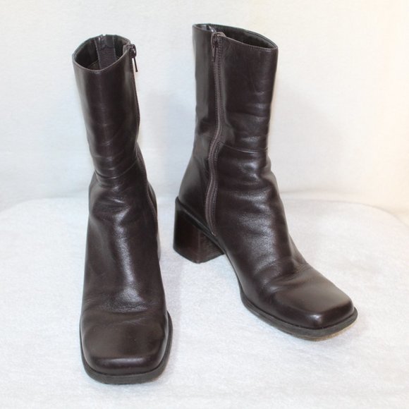 Vtg Enzo Angiolini womens boot size 8.5 brown leather chunky heel square toe 90s - Picture 2 of 12